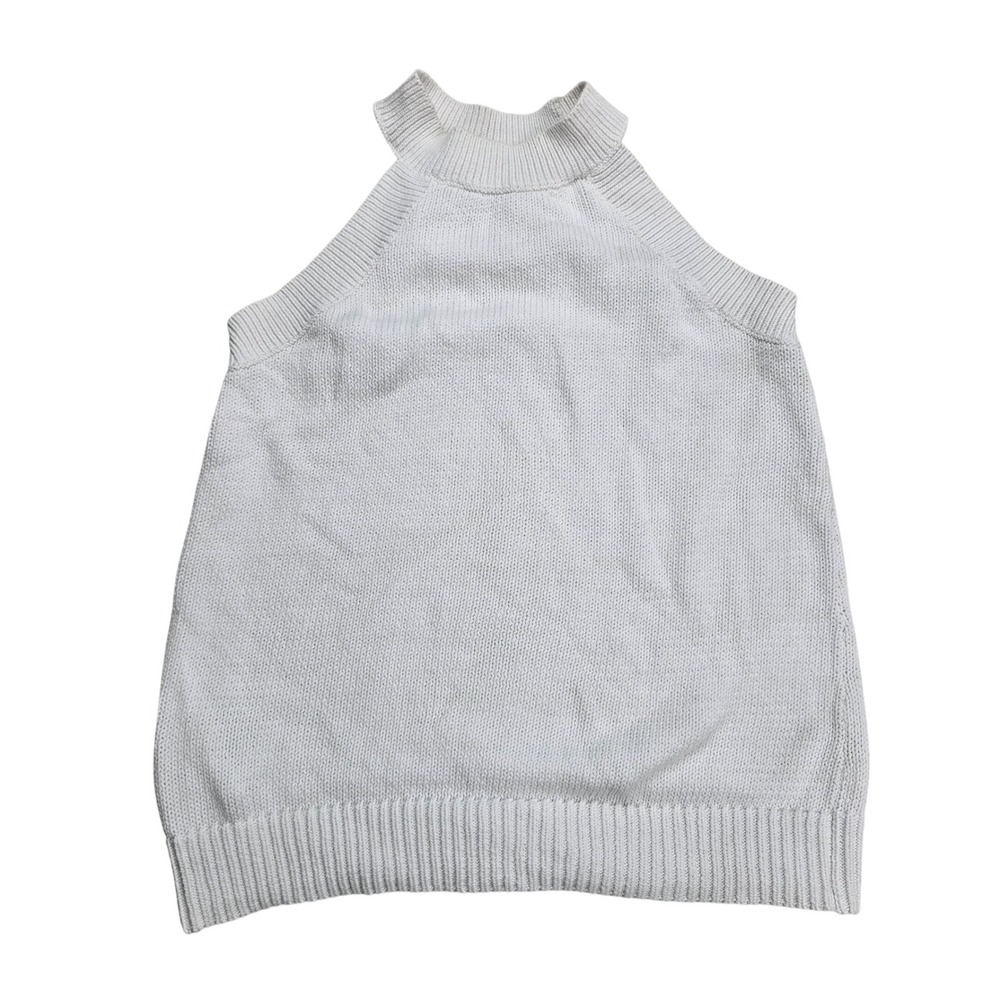 LOFT Sweater Tank Top Women Size S Gray Halter High Neck Shaker Knit